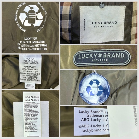 Lucky Brand Quilted Faux Shearling Coat Jacket Army Large NWT - Picture 6 of 17